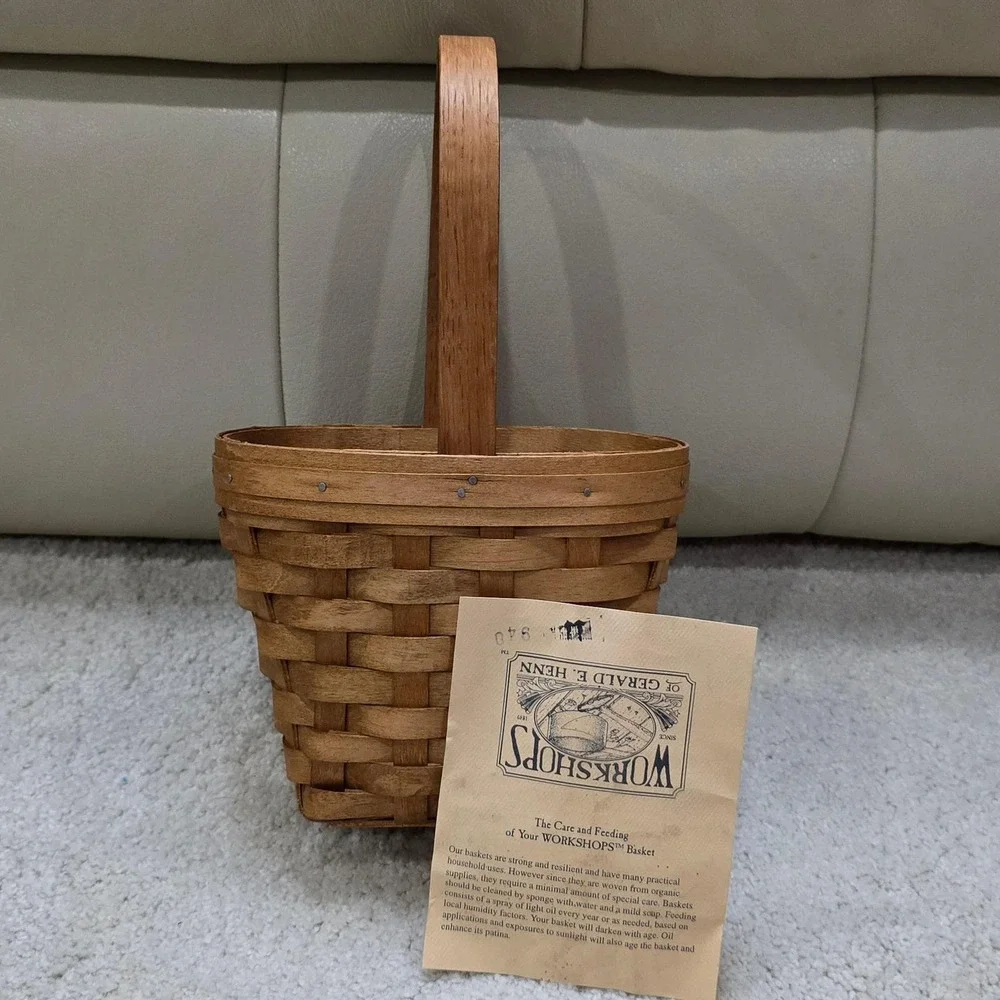 Workshops of Gerald E Henn Handwoven‎ Wood Basket with Handle 1997 Small Vintage
